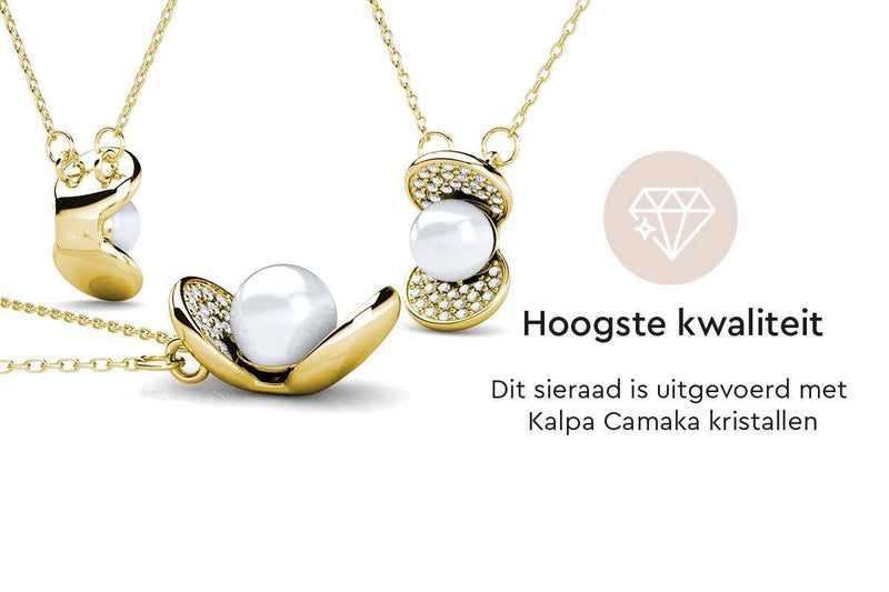 Yolora Dames ketting met Hanger - Parel en 52 Kalpa Camaka Kristallen - Goudkleurig - 18K Geelgoud Verguld - Vrouwen Collier Goud - Sieraden - Luxe Giftbox - Geschenkdoos - Cadeau doos - Exclusieve Geschenkverpakking - Mooie Cadeauverpakking