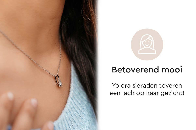 Yolora Dames Ketting met Kalpa Camaka Kristal - Hanger - Zilverkleurig - 18K Witgoud Verguld - Vrouwen Collier Zilver - Sieraden - Halsketting - Luxe Giftbox - Geschenkdoos - Cadeau doos - Exclusieve Geschenkverpakking - Mooie Cadeauverpakking