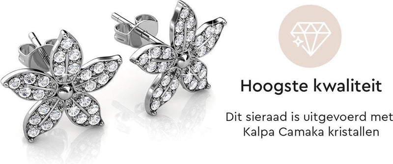 Yolora Dames Oorbellen Bloem - Kalpa Camaka Kristallen - Zilverkleurig - 18K Witgoud Verguld - Vrouwen Oorknoppen Zilver - Oorknopjes - Sieraden - Luxe Giftbox - Geschenkdoos - Cadeau doos - Exclusieve Geschenkverpakking - Mooie Cadeauverpakking