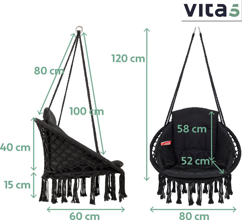 Vita5 Macramé Hangstoel - Zwart