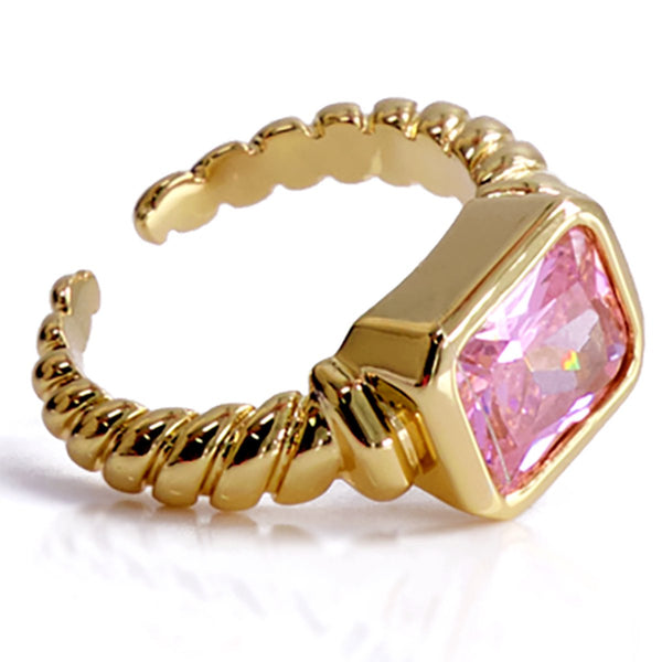 Laura Ferini Verstelbare Dames Ring Cepina Goud - Ring met Roze Zirkonia Kristal - 18K Geelgoud Verguld - Goudkleurig Vrouwen Sieraad - Waterproof Roestvrij Staal  - RVS Sieraden - Accessoires