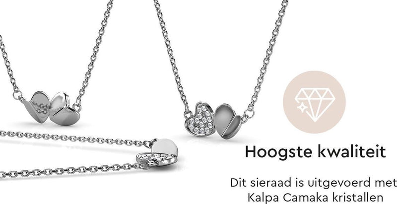 Yolora Dames Ketting met Hanger - Hartjes - Kalpa Camaka Kristallen - Zilverkleurig - 18K Witgoud Verguld - Vrouwen Collier Zilver- Sieraden - Halsketting - Luxe Giftbox - Geschenkdoos - Cadeau doos - Geschenkverpakking - Mooie Cadeauverpakking