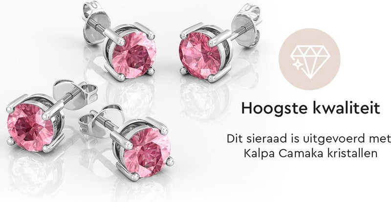 Yolora Ladies Round Earrings With Pink Kalpa Camaka Crystals - Silver Colorful - 18k White Gold Gilt Ear buttons