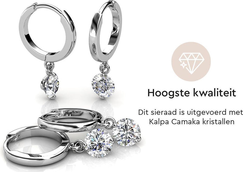 Yolora Dames Oorbellen met Kalpa Camaka Kristal - Zilverkleurig - 18K Witgoud Verguld