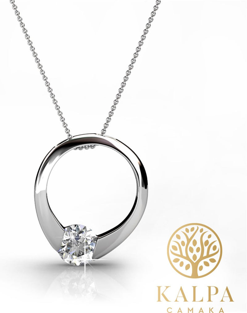 Yolora Dames Ketting met Kalpa Camaka Kristallen - Zilverkleurig - 18K Witgoud Verguld - Vrouwen Collier Zilver - Sieraden - Halsketting  - Exclusieve Geschenkverpakking