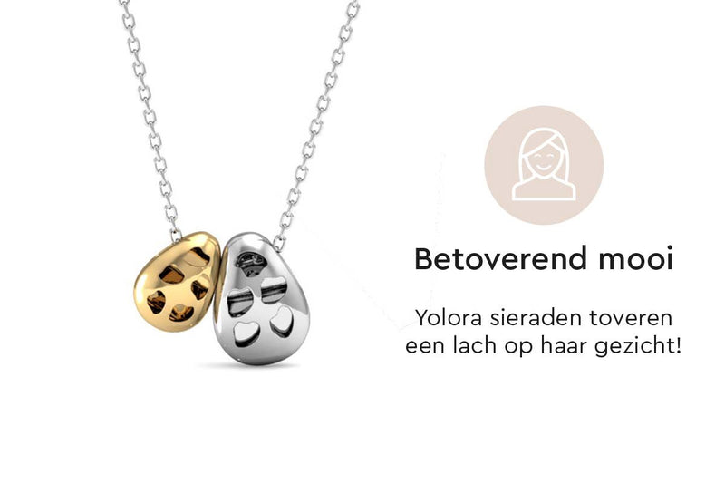 Yolora Dames Ketting met Hanger - Kalpa Camaka Kristallen - Zilver- en Goudkleurig - 18K Witgoud- en Geelgoud Verguld - Vrouwen Collier Zilver/Goud - Cadeau doos