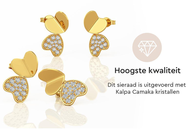 Yolora Dames Oorbellen Hartje - Kalpa Camaka Kristallen - Goudkleurig - 18K Geelgoud Verguld - Vrouwen Oorknoppen Goud - Oorknopjes - Sieraden - Luxe Giftbox - Geschenkdoos - Cadeau doos - Mooie Cadeauverpakking- Exclusieve Geschenkverpakking