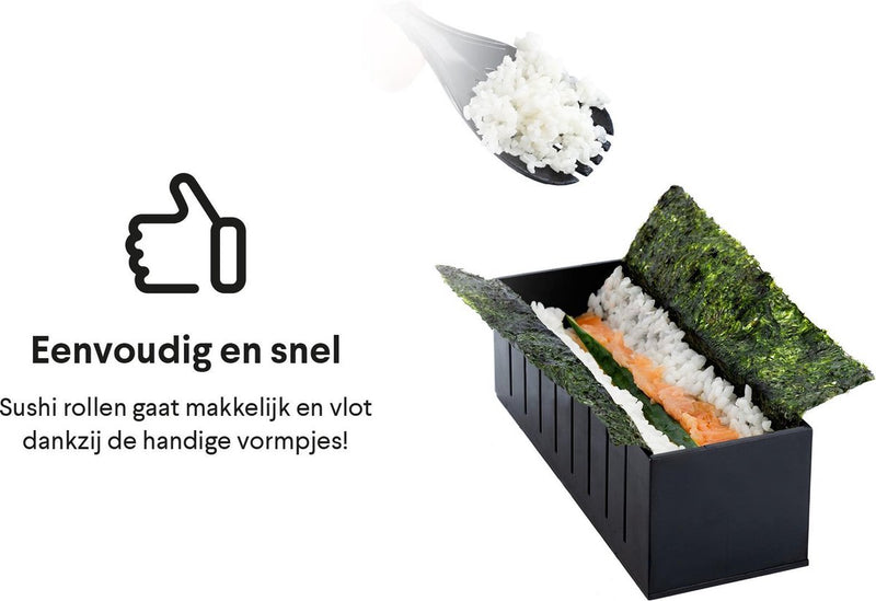 Zindoo DIY Sushi Kit - 11-delig - All-In-One Sushi Set - Zwart - Sushimaker - Makkelijk Zelf Sushi Maken - Do It Yourself - Snelle Bereiding - Inc. Mes en Rijstspatel - Vaatwasserbestendig