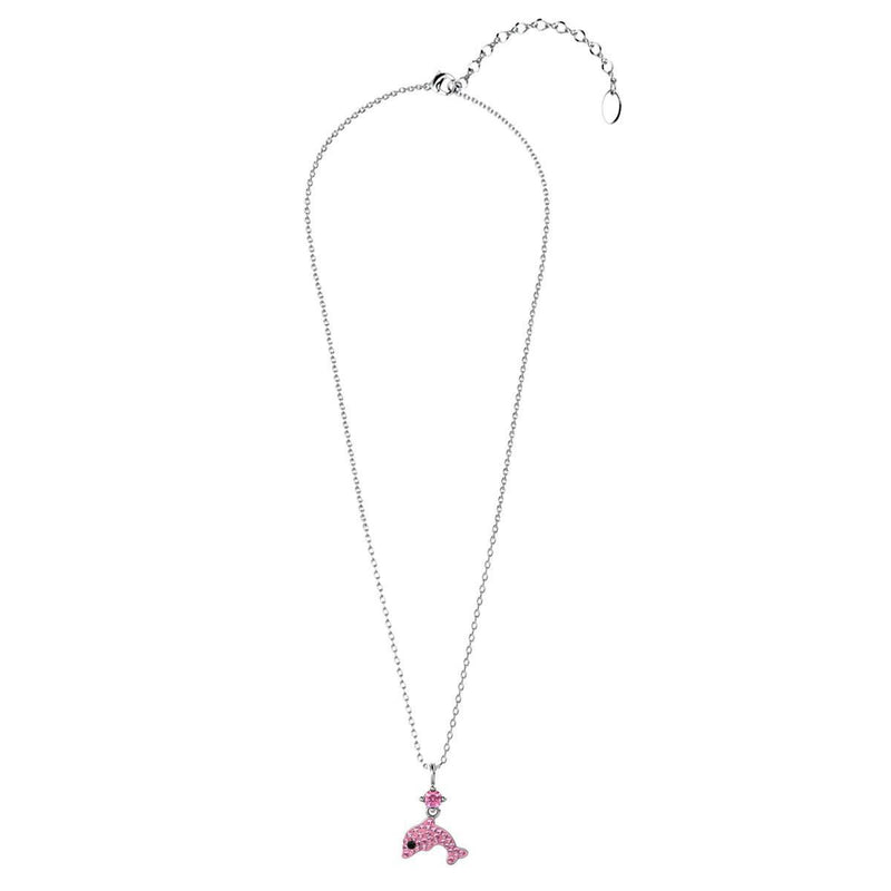 Yolora Kids Ketting - Dolfijn Hanger - Kalpa Camaka Kristallen - Zilver/Roze - 18K Witgoud Verguld - Kind - Meisjes Collier Zilverkleurig - Sieraden Kinderen - Luxe Giftbox - Geschenkdoos - Cadeau doos - Geschenkverpakking - Cadeauverpakking