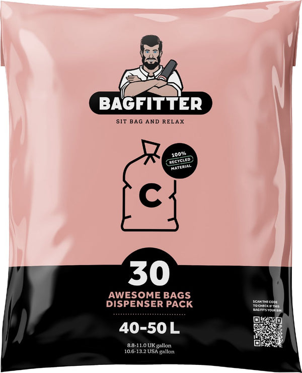 Bagfitter pink C 40L to 50l garbage bag with tape tape of 100% recycled plastic - 77cm x 57cm - 30 pieces - 40-50 liters - garbage bags - waste bags - trash bags suitable for, among other things, Homra Fonix and Rangvollby Nausta