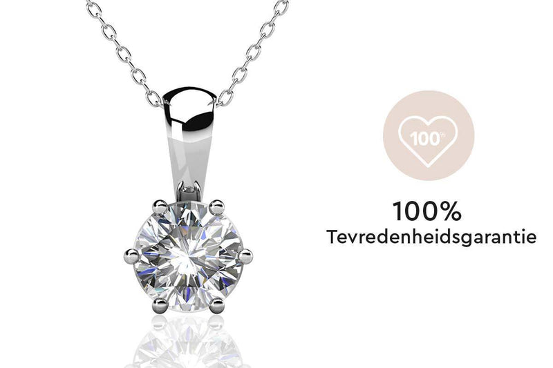 Yolora Dames Ketting met Kalpa Camaka Kristal - Hanger - Zilverkleurig - 18K Witgoud Verguld - Vrouwen Collier Zilver - Sieraden - Halsketting - Luxe Giftbox - Geschenkdoos - Cadeau doos - Exclusieve Geschenkverpakking - Mooie Cadeauverpakking