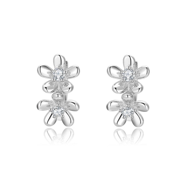 Yolora Elegance earrings with flowers and Kalpa Camaka Crystals - Silver colored - 18k White gold gilt - Women earrings silver - Jewelry - Luxury Giftbox - Gift box - Gift box - Gift box - Beautiful gift box