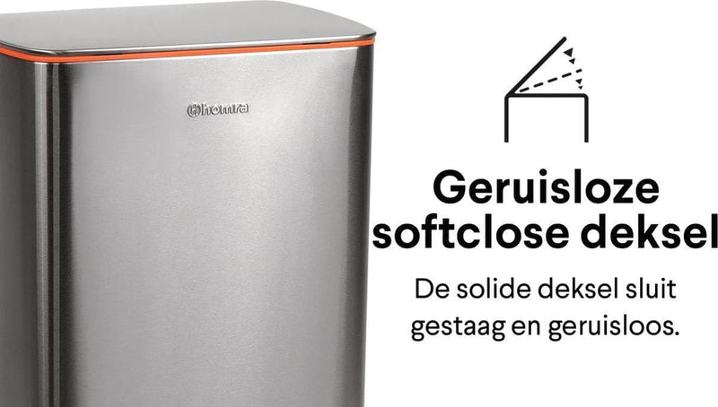 Pedaalemmer RVS 50 liter - Prullenbak met Pedaal Homra KONIQ  - 50L Zilver - Automatische Lucht Filter - Odor Control Filter - Softclose Deksel - Design Afvalemmer - Duurzaam Vingerafdrukvrij en Vuilafstotend RVS - Keuken en Kantoor Vuilbak