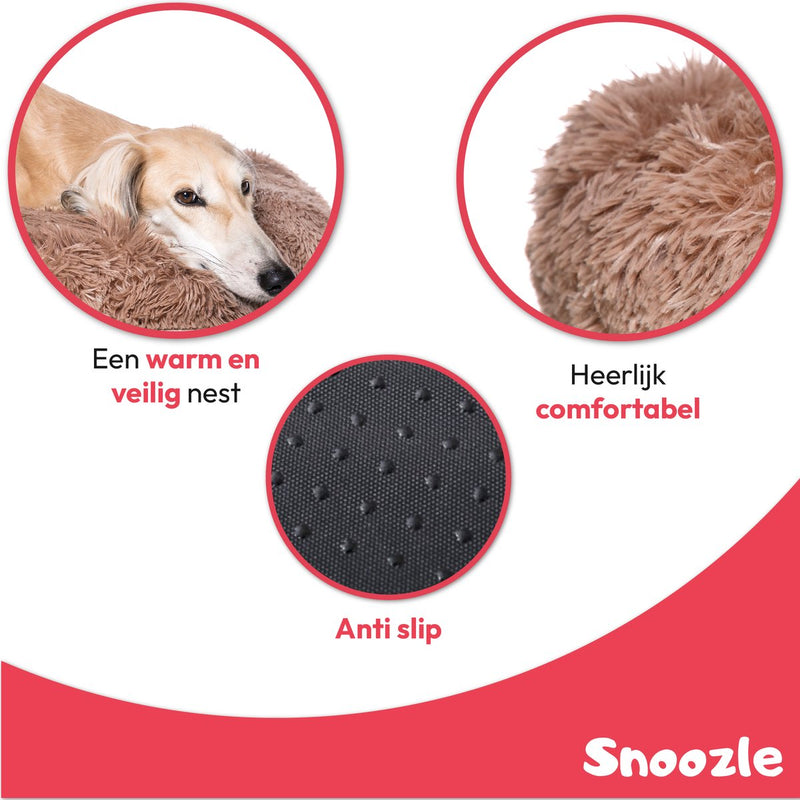 Snoozle Donut Hondenmand S - 50 cm - Fluffy Hondenmand Klein - Ronde Hondenmand Bruin - Superzacht Hondenbed voor kleine hond - Anti-Stress Hondenkussen - Dark Coffee