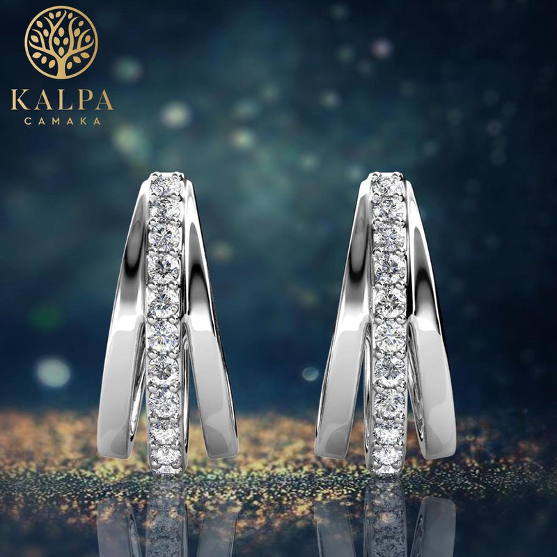 Yolora Ladies Earrings With Kalpa Camaka Crystals - Silver colored - 18k White gold Gilt - Women earrings silver - Jewelry - Luxury Giftbox - Gift box - Gift Box - Exclusive Gift Packing - Beautiful Gift Packing