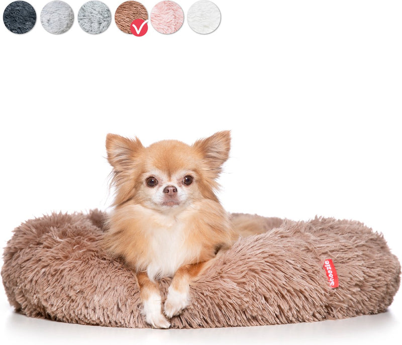 Snoozle Donut Hondenmand S - 50 cm - Fluffy Hondenmand Klein - Ronde Hondenmand Bruin - Superzacht Hondenbed voor kleine hond - Anti-Stress Hondenkussen - Dark Coffee