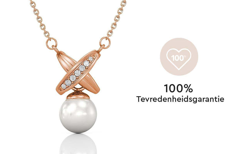 Yolora Dames Ketting met Hanger - Kalpa Camaka Parel en Kristallen - Rosé kleurig - 18K Roségoud Verguld - Vrouwen Collier Rose Gold - Sieraden - Luxe Giftbox - Geschenkdoos - Cadeau doos - Exclusieve Geschenkverpakking - Mooie Cadeauverpakking