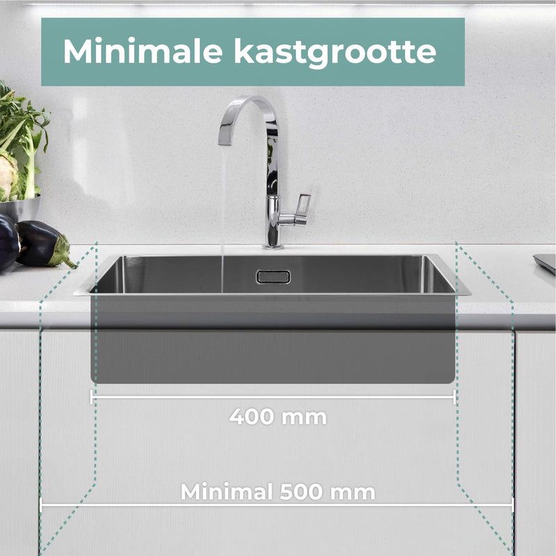 Spoelbak Keuken RVS 40X40CM - Vierkante Wasbak Keuken van Mizzo Design - Onderbouw / Vlakbouw / Inbouw - RVS Gootsteen