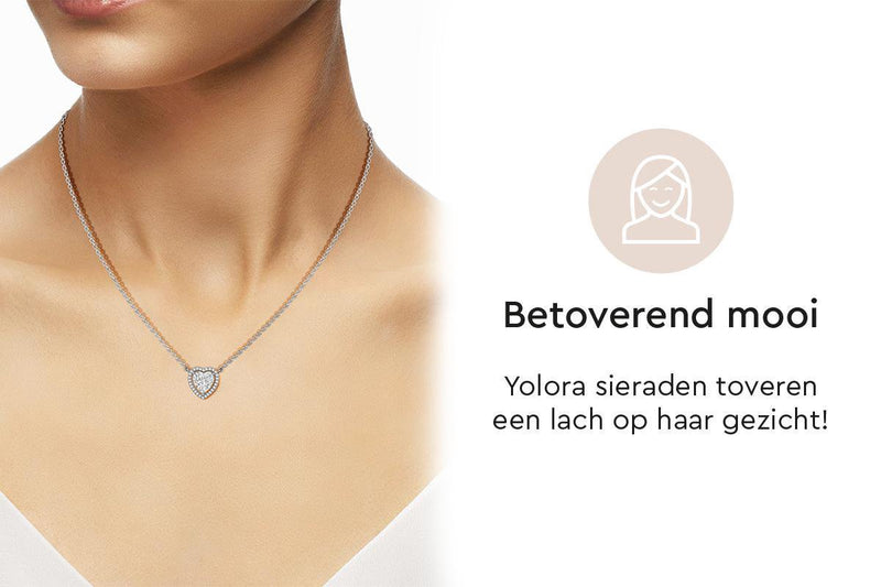 Yolora Dames Ketting met Hanger Hartje - Kalpa Camaka Kristallen - Zilverkleurig - 18K Witgoud Verguld - Vrouwen Collier Zilver - Sieraden - Luxe Giftbox - Geschenkdoos - Cadeau doos - Exclusieve Geschenkverpakking - Mooie Cadeauverpakking