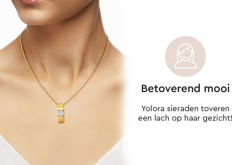 Yolora Dames Ketting met Hanger - Kalpa Camaka Kristal - Goudkleurig - 18K Geelgoud Verguld - Vrouwen Collier Goud - Sieraden - Halsketting - Luxe Giftbox - Geschenkdoos - Cadeau doos - Exclusieve Geschenkverpakking - Mooie Cadeauverpakking