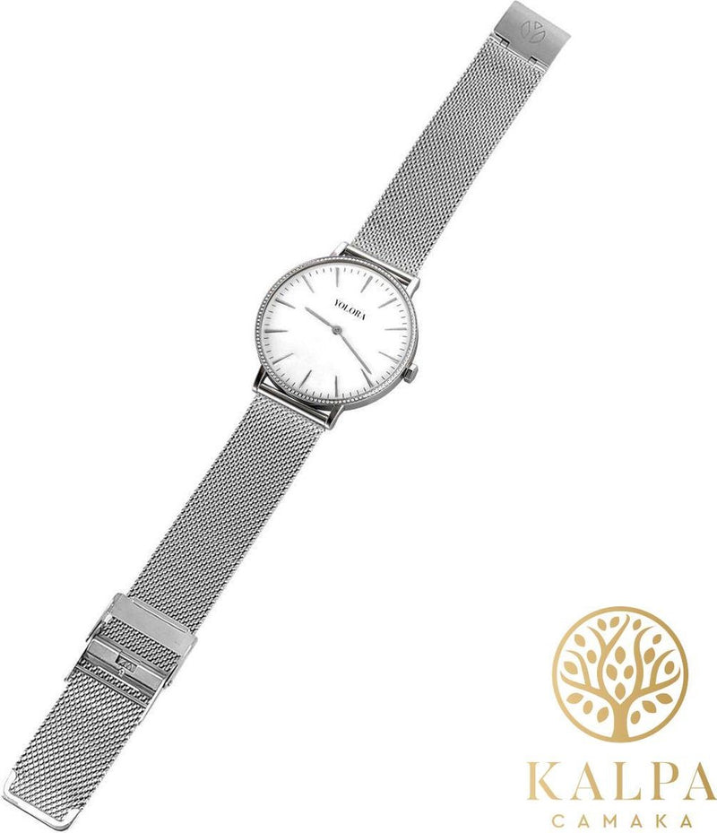 Yolora ladies watch with 120 Kalpa Camaka Crystals - ⌀ 37 mm - Silver colored stainless steel - 18k white gold gilt - Stainless steel - Silver stainless steel - Women jewelry - Gift box - Gift box - Exclusive Gift Package - Beautiful Gift Packing