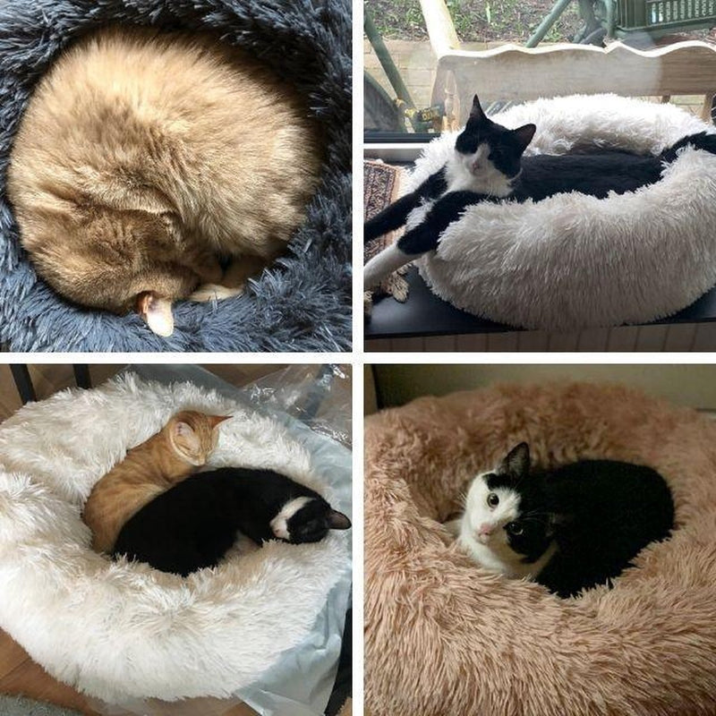 Snoozle Donut Kattenmand M - Fluffy Kattenmandjes Poes - Ronde Grote Poezenmand Voor Kat Grijs - Superzacht Kattenbed 60 cm - Anti-Stress Kattenkussen