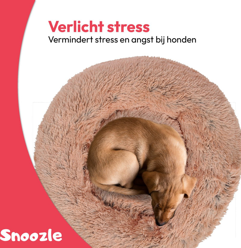 Snoozle Donut Hondenmand S - 50 cm - Fluffy Hondenmand Klein - Ronde Hondenmand Bruin - Superzacht Hondenbed voor kleine hond - Anti-Stress Hondenkussen - Dark Coffee