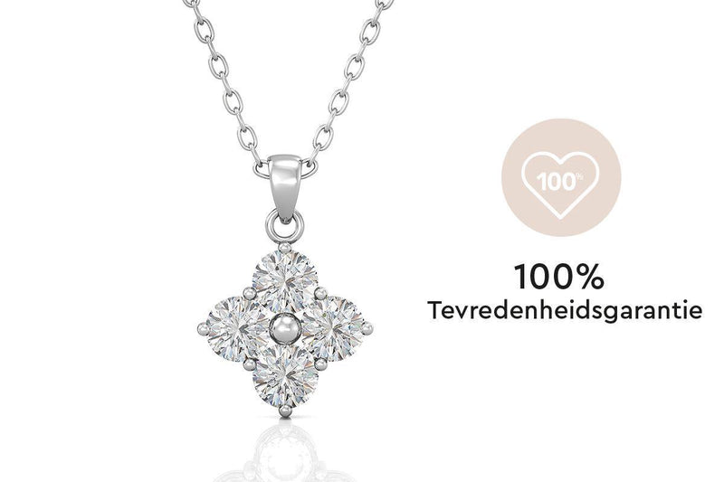 Yolora Dames Ketting met Hanger - Kalpa Camaka Kristallen - Zilverkleurig - 18K Witgoud Verguld - Vrouwen Collier Zilver - Sieraden - Halsketting - Luxe Giftbox - Geschenkdoos - Cadeau doos - Exclusieve Geschenkverpakking - Mooie Cadeauverpakking