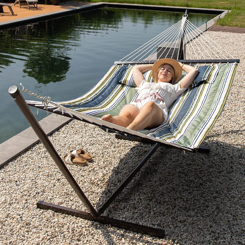 Vita5 hammock with chassis, up to 2 persons / 200 kg, 190 * 140, removable pillow, weather and UV file - Dunkelgrün / Dunkelblau