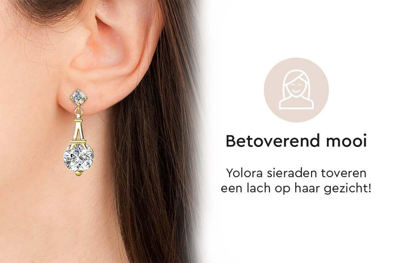 Yolora Dames Oorbellen met Kalpa Camaka Kristallen - Goud kleurig - 18K Geelgoud Verguld - Cadeauverpakking