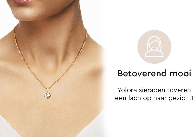 Yolora Dames Ketting met Hanger - Kalpa Camaka Kristal - Goudkleurig - 18K Geelgoud Verguld - Vrouwen Collier Goud - Sieraden - Halsketting - Luxe Giftbox - Geschenkdoos - Cadeau doos - Exclusieve Geschenkverpakking - Mooie Cadeauverpakking