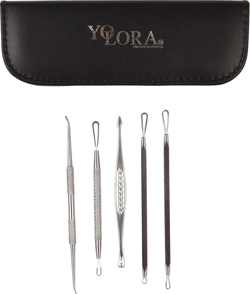 Yolora mee-eters & acne verwijderen set - Comedonendrukker - rvs blackhead killer comedonenlepel - Meeeter Lepel - Yolora dutch beauty design