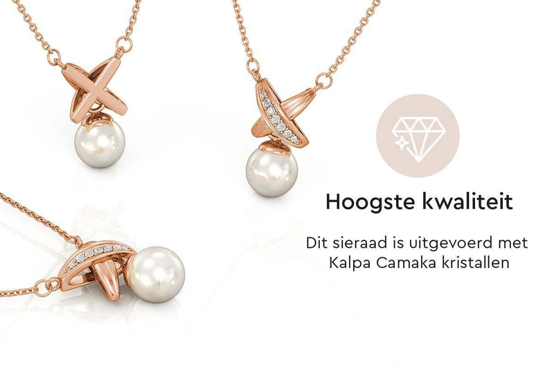 Yolora Dames Ketting met Hanger - Kalpa Camaka Parel en Kristallen - Rosé kleurig - 18K Roségoud Verguld - Vrouwen Collier Rose Gold - Sieraden - Luxe Giftbox - Geschenkdoos - Cadeau doos - Exclusieve Geschenkverpakking - Mooie Cadeauverpakking