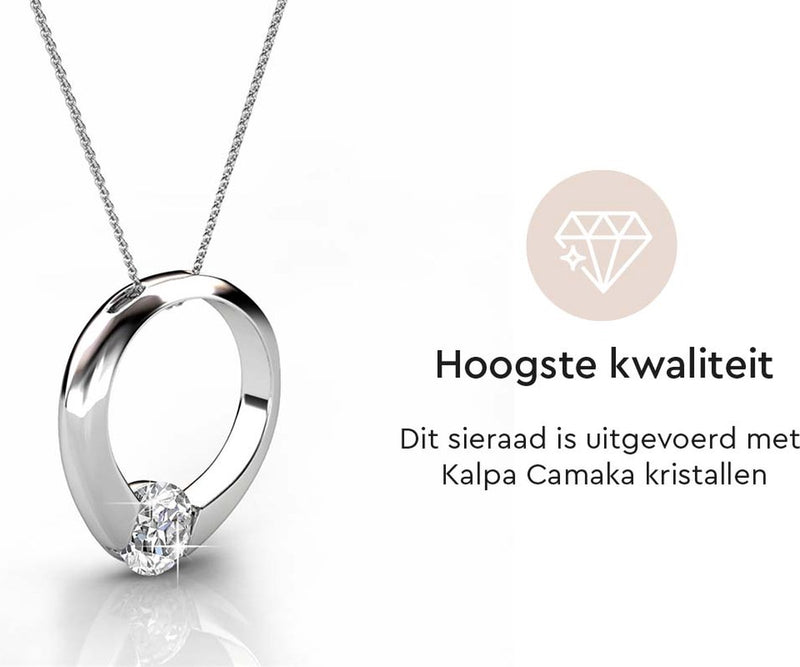 Yolora Dames Ketting met Kalpa Camaka Kristallen - Zilverkleurig - 18K Witgoud Verguld - Vrouwen Collier Zilver - Sieraden - Halsketting  - Exclusieve Geschenkverpakking