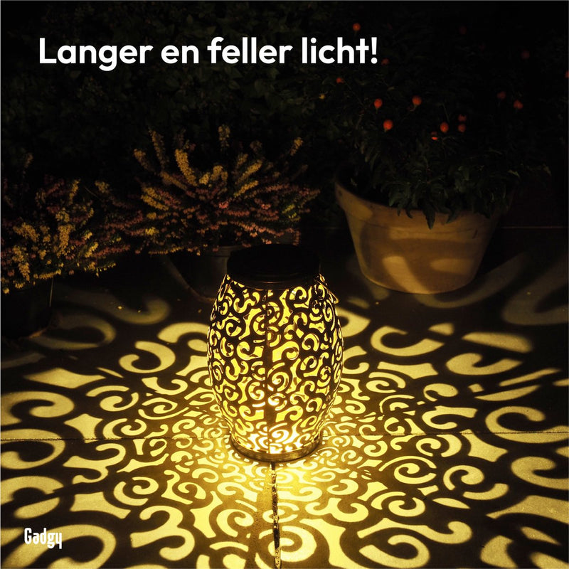 Gadgy Solar Eastern lantern - Set of 2 - Bronze - Metal - Solar Garden Lighting On Solar Energy - LED Outdoor Lighting With Day/Night Sensor - Table Lamp - Hanging Lamp - Garden Lantern - 21.5 x Ø 15 cm