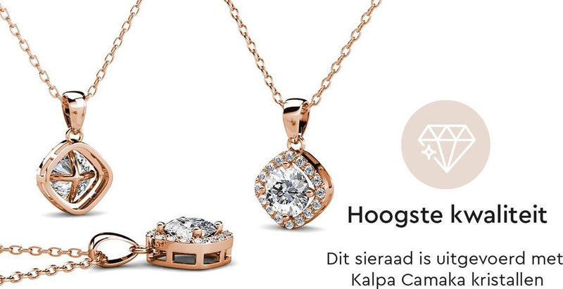 Yolora Dames Ketting met Hanger - Kalpa Camaka Kristallen - Rosé kleurig - 18K Roségoud Verguld - Vrouwen Collier Rose Gold - Sieraden - Halsketting - Luxe Giftbox - Geschenkdoos - Cadeau doos - Exclusieve Geschenkverpakking - Mooie Cadeauverpakking