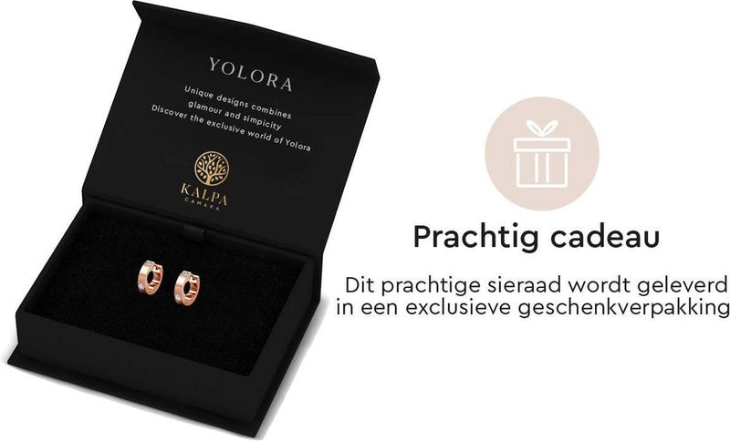 Yolora Dames Oorbellen met Kalpa Camaka Kristallen - Rosé kleurig - 18K Roségoud Verguld - Vrouwen Oorringen Rose Gold - Sieraden - Luxe Giftbox - Geschenkdoos - Cadeau doos - Exclusieve Geschenkverpakking - Mooie Cadeauverpakking