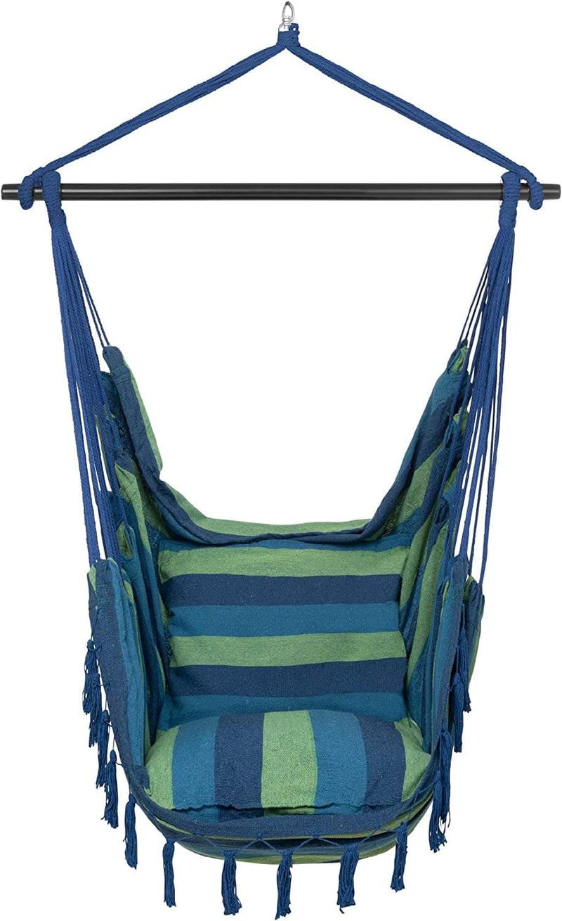 Vita5 hanging chair for outside, stable and safe hanging chair, stylish hanging chair, for indoors and outdoors, swing for adults and children, comfortable boho room decoration, 250 kg bearing capacity (green/blue)