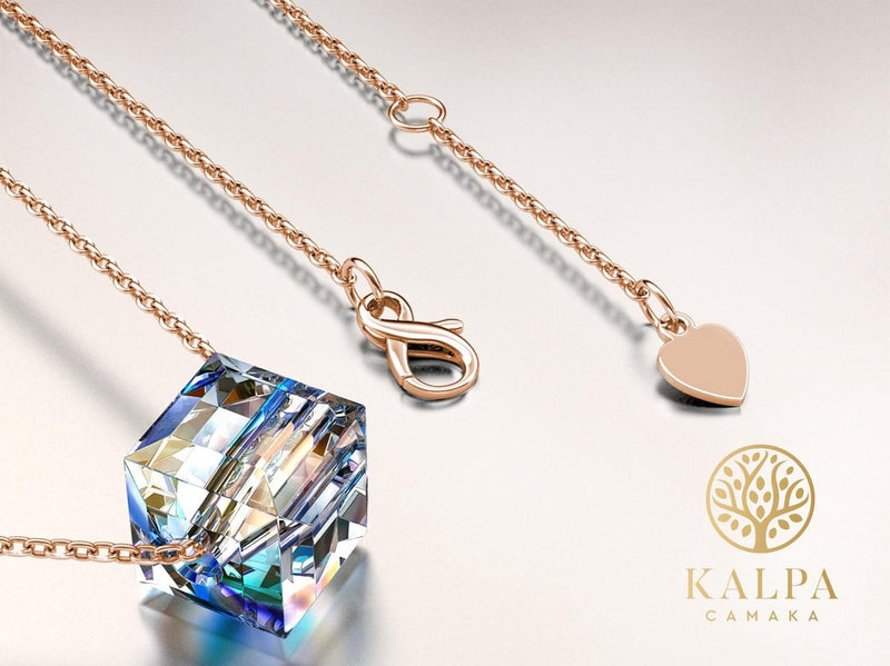 Yolora Dames Ketting met Hanger - Kalpa Camaka Kristal - Rosé kleurig - 18K Roségoud Verguld - Vrouwen Collier Rose Gold - Sieraden - Halsketting - Luxe Giftbox - Geschenkdoos - Cadeau doos - Exclusieve Geschenkverpakking - Mooie Cadeauverpakking