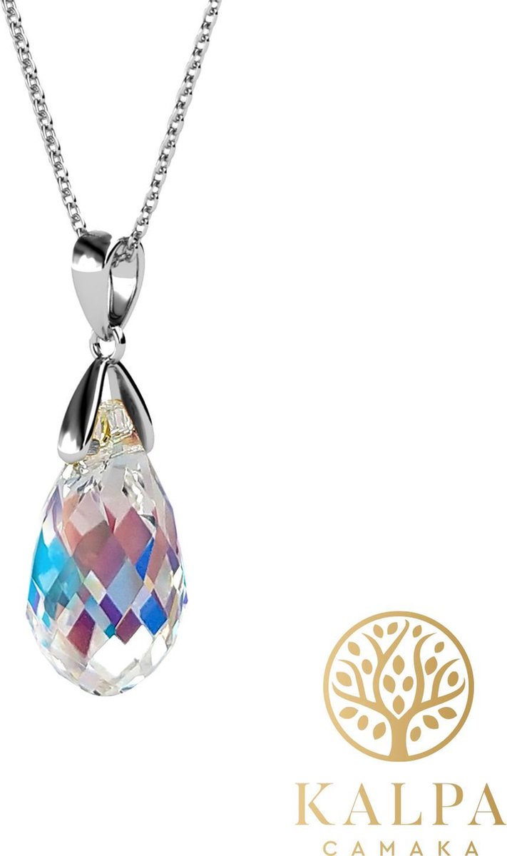 Yolora Dames Ketting met Druppel Hanger en Kalpa Camaka Kristal - Zilver kleurig - 18K Witgoud Verguld - Cadeauverpakking