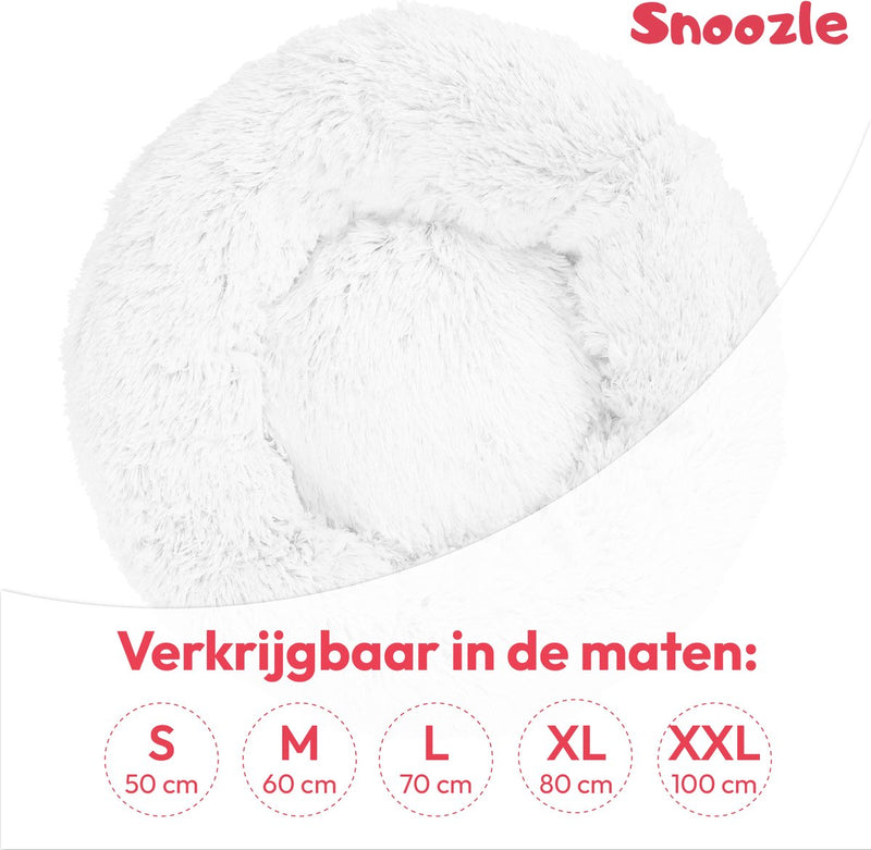 Snoozle Donut Hondenmand L - 70 cm - Fluffy Hondenmand Groot - Ronde Hondenmand Wit - Superzacht Hondenbed Medium - Anti-Stress Hondenkussen