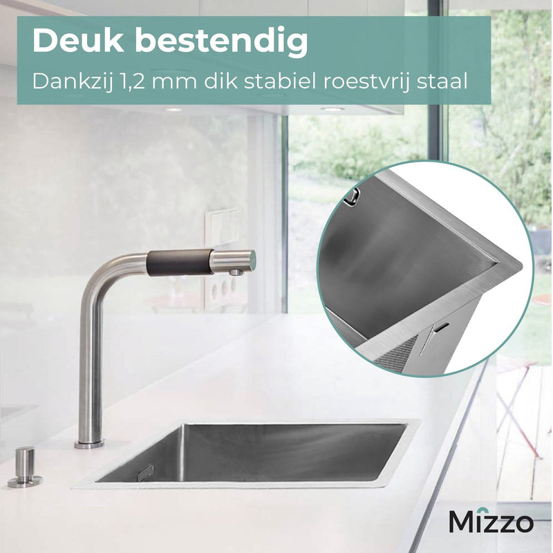 Spoelbak Keuken RVS 40X40CM - Vierkante Wasbak Keuken van Mizzo Design - Onderbouw / Vlakbouw / Inbouw - RVS Gootsteen