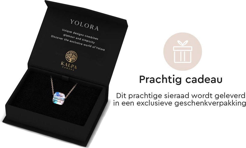 Yolora Dames Ketting met Hanger - Kalpa Camaka Kristal - Rosé kleurig - 18K Roségoud Verguld - Vrouwen Collier Rose Gold - Sieraden - Halsketting - Luxe Giftbox - Geschenkdoos - Cadeau doos - Exclusieve Geschenkverpakking - Mooie Cadeauverpakking