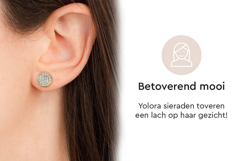 Yolora Dames Ronde Oorbellen - Kalpa Camaka Kristallen - Goudkleurig - 18K Geelgoud Verguld - Vrouwen Oorknoppen Goud - Sieraden - Luxe Giftbox - Geschenkdoos - Cadeau doos - Exclusieve Geschenkverpakking - Mooie Cadeauverpakking