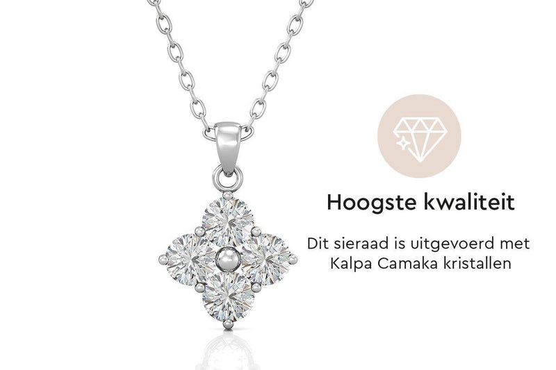 Yolora Dames Ketting met Hanger - Kalpa Camaka Kristallen - Zilverkleurig - 18K Witgoud Verguld - Vrouwen Collier Zilver - Sieraden - Halsketting - Luxe Giftbox - Geschenkdoos - Cadeau doos - Exclusieve Geschenkverpakking - Mooie Cadeauverpakking