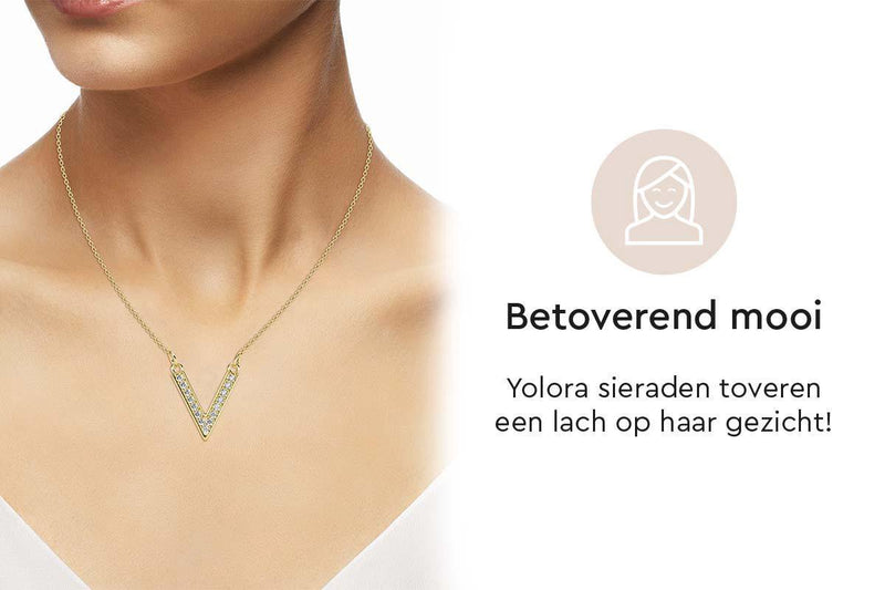 Yolora Dames Ketting met Hanger - Kalpa Camaka Kristallen - Goudkleurig - 18K Geelgoud Verguld - Vrouwen Collier Goud - Sieraden - Halsketting - Luxe Giftbox - Geschenkdoos - Cadeau doos - Exclusieve Geschenkverpakking - Mooie Cadeauverpakking