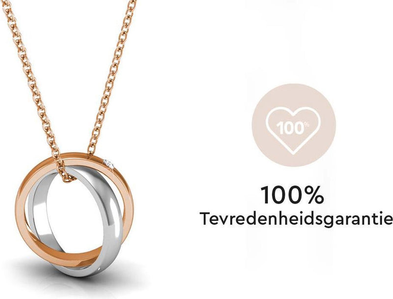 Yolora Dames Ketting met Kalpa Camaka Kristal - Hanger Ringen - Zilver- en Rosé kleurig - 18K Witgoud en Roségoud Verguld - Vrouwen Collier Zilver/Rose gold - Cadeauverpakking