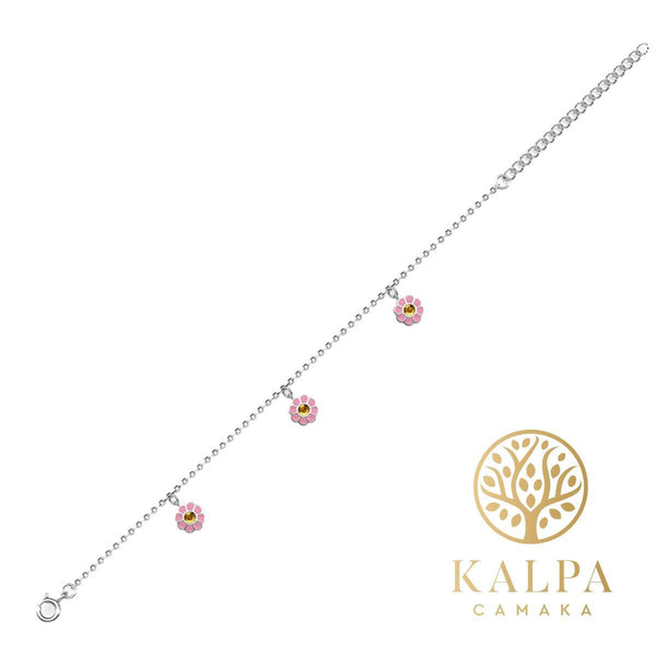 Yolora Kids Armband - Bloemen Bedels - Kalpa Camaka Kristallen - Zilver/Roze - 18K Witgoud Verguld - Kind - Meisjes Bedelarmband Zilverkleurig - Sieraden Kinderen - Luxe Giftbox - Geschenkdoos - Cadeau doos - Geschenkverpakking - Cadeauverpakking