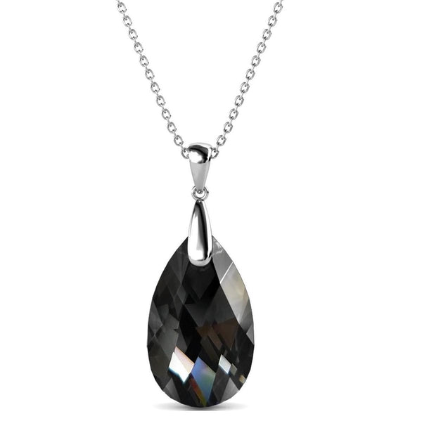 Yolora Dames Ketting met Druppel Hanger en Zwart Kalpa Camaka Kristal - Zilver kleurig - 18K Witgoud Verguld - Cadeauverpakking