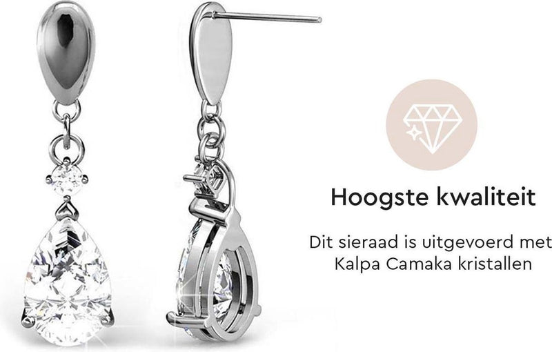 Yolora Dames Oorbellen - Kalpa Camaka Kristallen - Zilverkleurig - 18K Witgoud Verguld - Vrouwen Oorhangers Zilver - Sieraden - Luxe Giftbox - Geschenkdoos - Cadeau doos - Exclusieve Geschenkverpakking - Mooie Cadeauverpakking